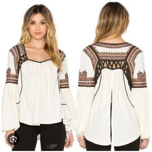 Free People snow kisses blouse boho western gipsy granola embroidered women M